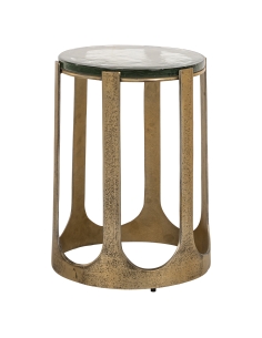 Table d'appoint verre structure tambour cannelée dorée design RIXO