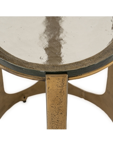 Table d'appoint verre structure tambour cannelée dorée design RIXO