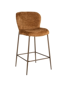 Tabouret de comptoir tissu tressé cognac pieds métal bronze design ODARBY 2