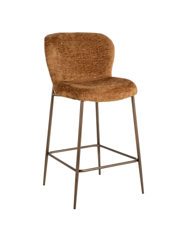 Taburete de mostrador tejido trenzado coñac patas de metal bronce diseño ODARBY
