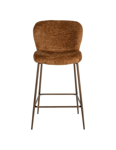 Tabouret de comptoir tissu tressé cognac pieds métal bronze design ODARBY