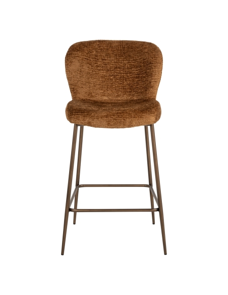 Taburete de mostrador tejido trenzado coñac patas de metal bronce diseño ODARBY