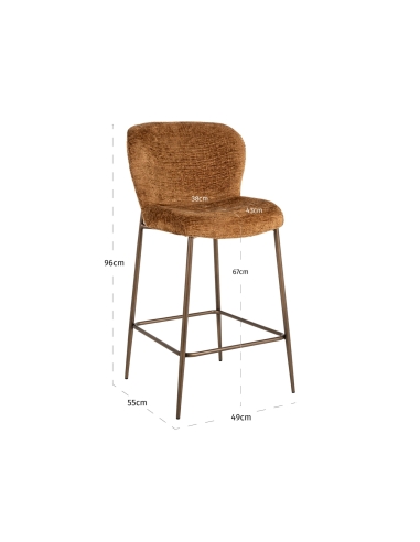 Taburete de mostrador tejido trenzado coñac patas de metal bronce diseño ODARBY