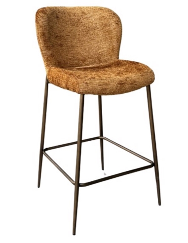 Taburete de mostrador tejido trenzado coñac patas de metal bronce diseño ODARBY