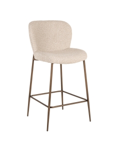 Tabouret de comptoir tissu bouclé crème pieds métal bronze design ODARBY 2