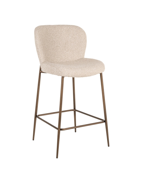 Cream bouclé fabric counter stool bronze metal legs ODARBY