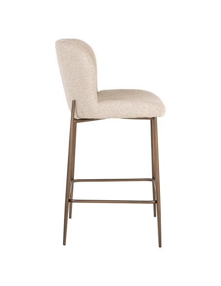 Tabouret de comptoir tissu bouclé crème pieds métal bronze design ODARBY