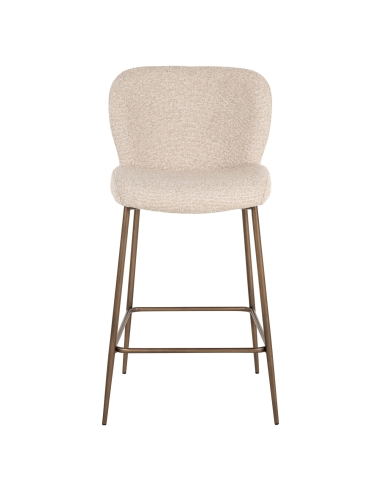 Banco de balcão em tecido bouclé creme com pés em metal bronze design ODARBY