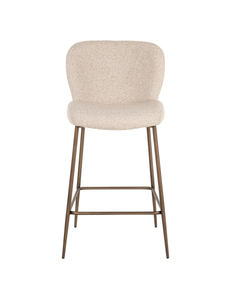 Sgabello da bancone in tessuto bouclé crema, gambe in metallo bronzo design ODARBY