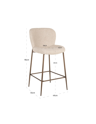 Kruk voor aan het aanrecht bouclé stof crème bronzen metalen poten design ODARBY