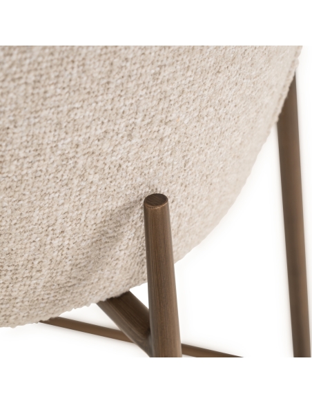 Taburete de mostrador de tejido bouclé crema patas de metal bronce diseño ODARBY
