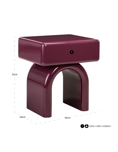 Bordeaux lacquered bedside table BENNET | Loft Attitude