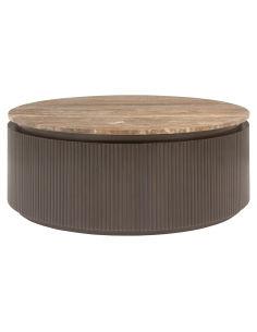 Table Basse Ronde en Travertin Brun Cendré RUSSO