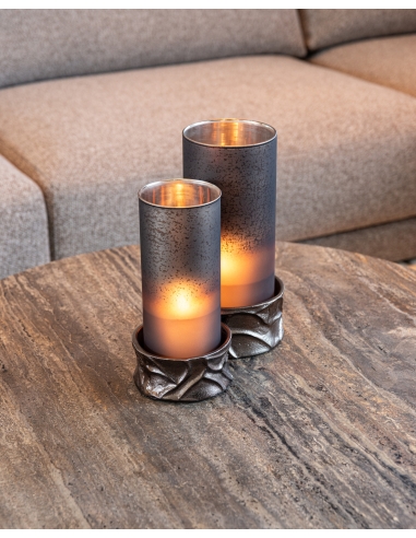 Runder Couchtisch aus braunem Travertin Asche RUSSO