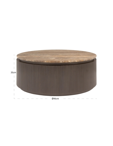 Table Basse Ronde en Travertin Brun Cendré RUSSO