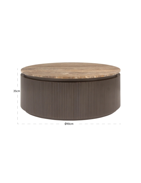 Mesa baja redonda de travertino marrón ceniza RUSSO