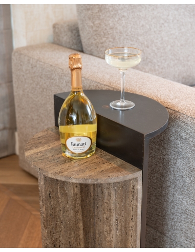 Travertine and Ash Brown Brass Side Table RUSSO