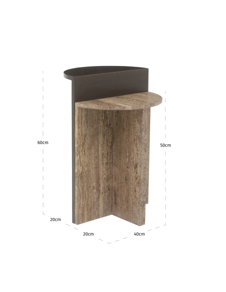 Travertine and Ash Brown Brass Side Table RUSSO