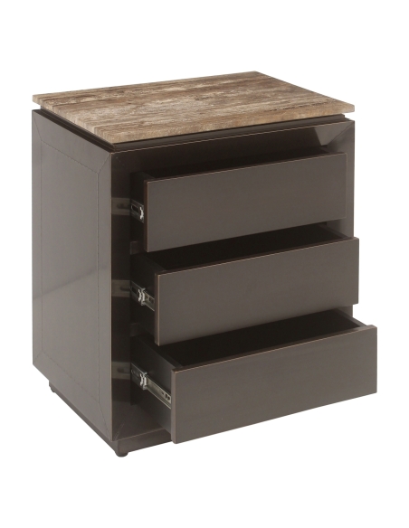 Russo Ash Brown Travertine Bedside Table - Richmond