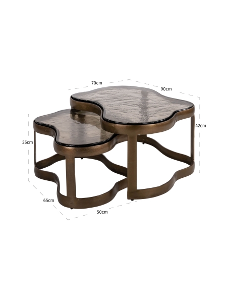Tables Basses Verre Moulé Laiton Antique FAIRFIELD