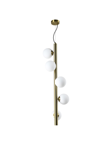 Luster met 5 bollen van glas en verouderd messing ELORIE - Richmond