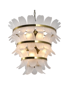 Lampadario a strati Foglie di vetro Ottone antico AMELINE