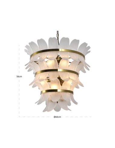 Tiered Chandelier with Glass Leaves Antique Brass AMELINE