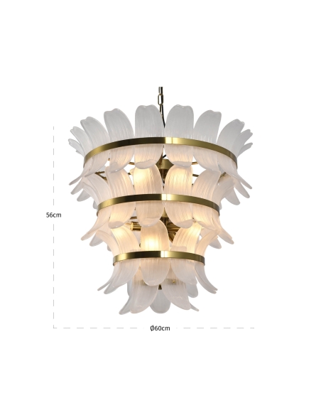 Lampadario a strati Foglie di vetro Ottone antico AMELINE
