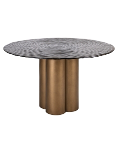 Table à Manger Ronde Verre Doré Antique GLASTONBURRY