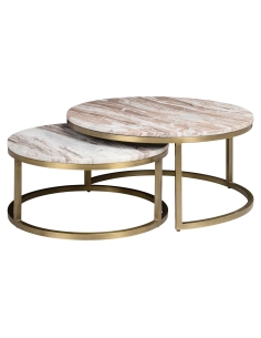 Lot de 2 Tables Basses Marbre Rose Doré BOTTEGA