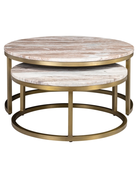 Lot de 2 Tables Basses Marbre Rose Doré BOTTEGA