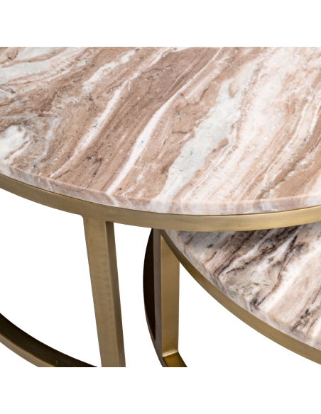 Lot de 2 Tables Basses Marbre Rose Doré BOTTEGA