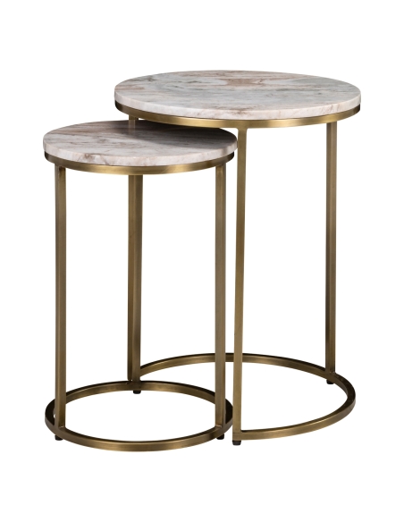 Lot de 2 Tables d'Appoint Marbre Rose Doré BOTTEGA