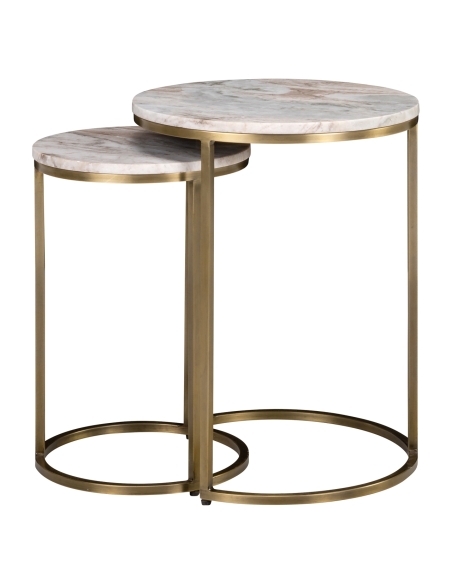 Set of 2 Pink Marble Gold Side Tables BOTTEGA
