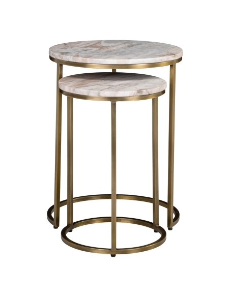 Lot de 2 Tables d'Appoint Marbre Rose Doré BOTTEGA