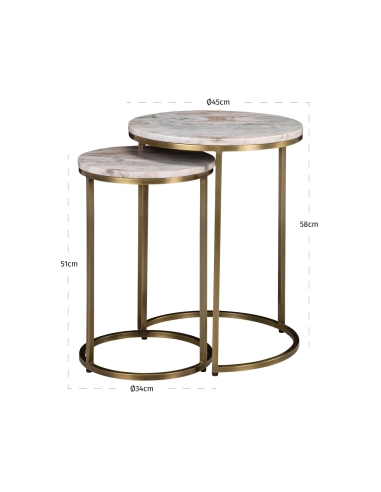 Set of 2 Pink Marble Gold Side Tables BOTTEGA