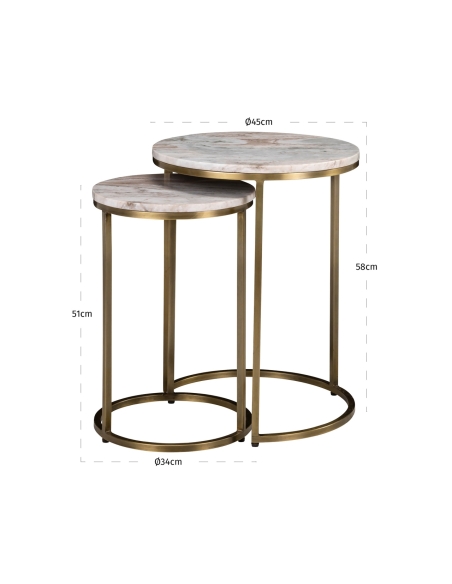 Lot de 2 Tables d'Appoint Marbre Rose Doré BOTTEGA