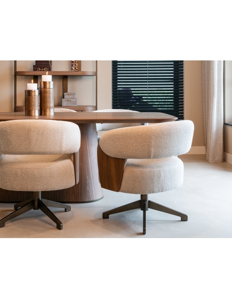 Swivel Chair Terracotta Fabric Walnut POLLUX