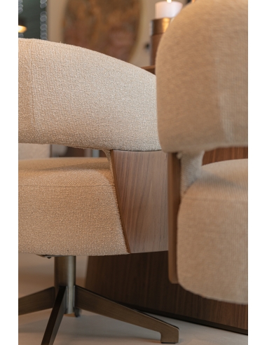 Swivel Chair Terracotta Fabric Walnut POLLUX