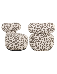 Poltrona girevole rotonda jacquard marrone écru KAYA