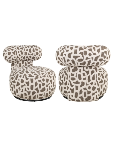Draaibare ronde fauteuil jacquard bruin ecru KAYA