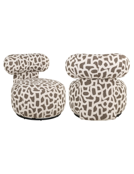Round Swivel Armchair Brown Ecru Jacquard KAYA