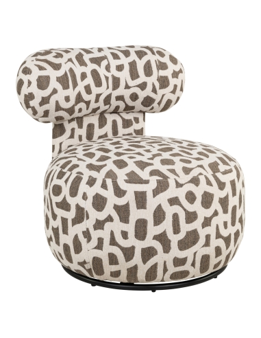 Sillón giratorio redondo jacquard marrón crudo KAYA
