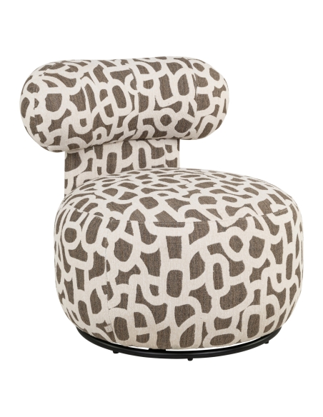 Round Swivel Armchair Brown Ecru Jacquard KAYA