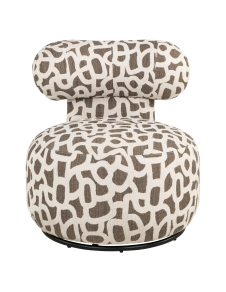 Round Swivel Armchair Brown Ecru Jacquard KAYA