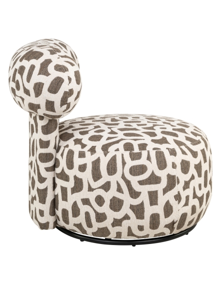 Round Swivel Armchair Brown Ecru Jacquard KAYA