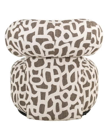 Round Swivel Armchair Brown Ecru Jacquard KAYA