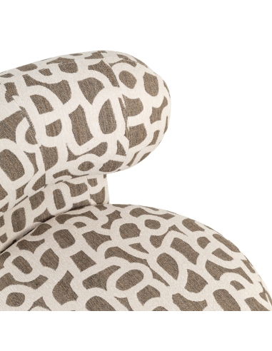 Draaibare ronde fauteuil jacquard bruin ecru KAYA