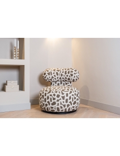 Poltrona girevole rotonda jacquard marrone écru KAYA 2