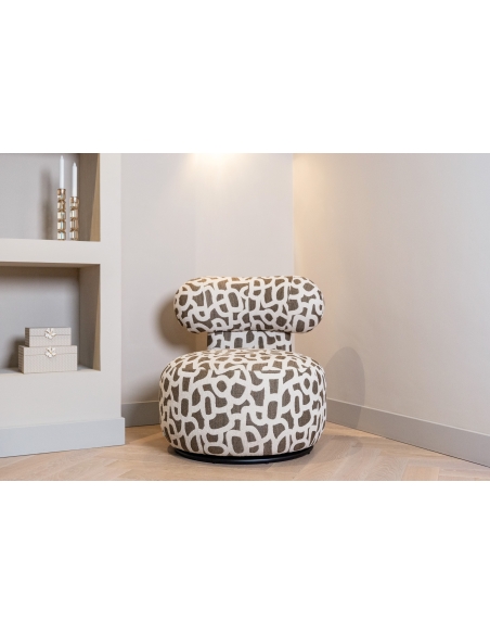 Round Swivel Armchair Brown Ecru Jacquard KAYA